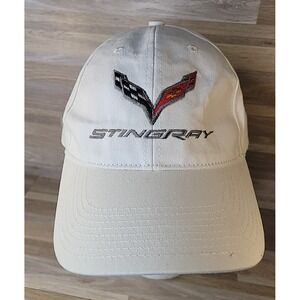Chevy Corvette Stingray Embroidered White Baseball Cap Hat Adult Bayside USA